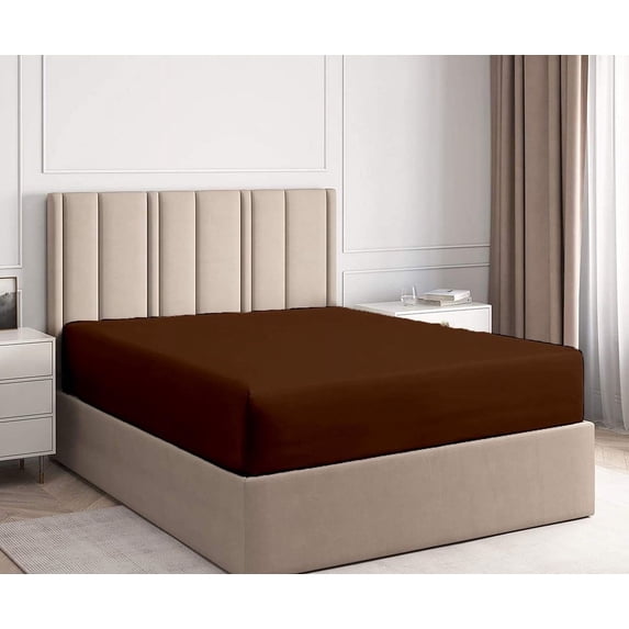 1 Piece Fitted Sheet - 100% Egyptian Cotton, 600 Thread Count, 12 Inch Deep Pocket, Fully Elasticized Fitted Bedsheet, Breathable & Cool - Chocolate Solid, Queen Size