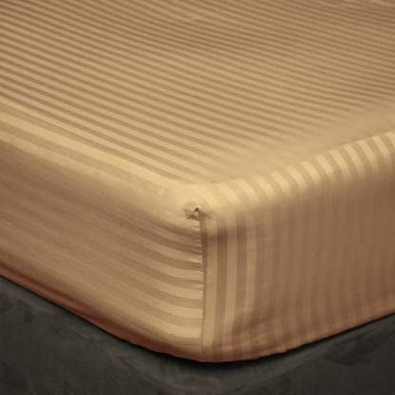 1 Piece Fitted Sheet with 12 Inch Deep Pocket, 100% Egyptian Cotton, 600 Thread Count, Hotel Luxury Bedsheet, Extra Soft & Breathable-Taupe Stripe, Olympic Queen Size