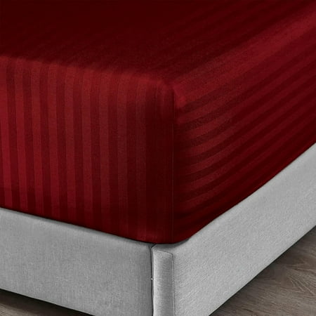 1 Piece Fitted Sheet Only - 400 Thread Count - 100% Egyptian Cotton - 8 " Deep Pocket - Soft and Luxury Fitted Sheet Only - Burgundy Stripe - Full Size.