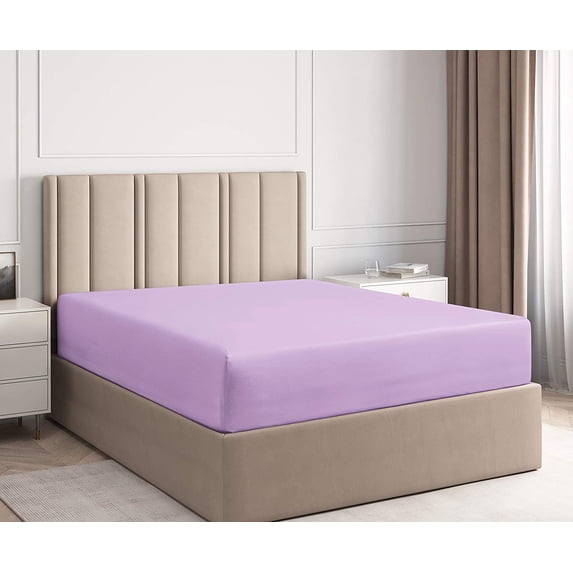 1 Piece Fitted Sheet Only, 400 Thread Count, 14" Deep Pocket, 100% Egyptian Cotton, Extra Soft and Luxury Fitted Sheet, Easily fits in your Bed, Twin XXL Size - Lavender Solid.