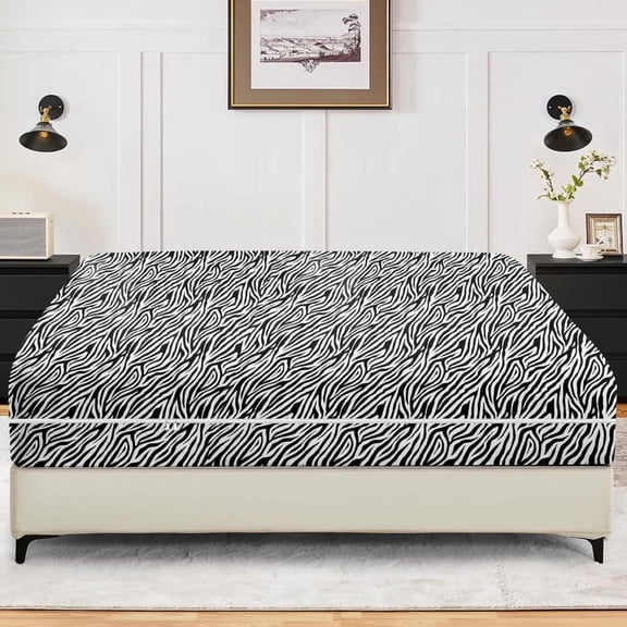1-Piece Fitted Sheet Zippered Closure for Queen Size (60" x 80") , 400 Thread Count, 100% Egyptian Cotton, 21" Deep Pocket, Zebra Print Pattern