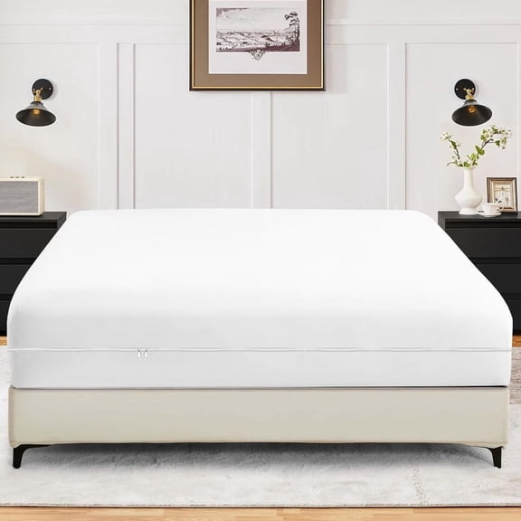 1-Piece Fitted Sheet Zippered Closure for Twin Size (39" x 75") ,100% Microfiber, 15" Deep Pocket, White Solid Pattern