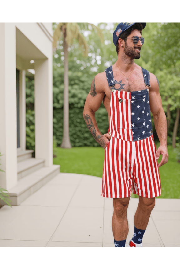 1 Piece Flag Overalls for Men and Women, 4th of July 250th Anniversary USA Coverall Shorts, Couple Matching