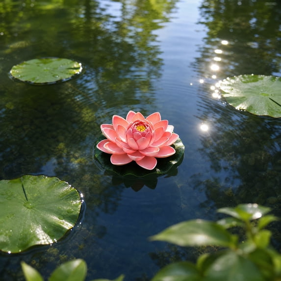 1 Piece Floating Foam Lotus Flower with Leaf, Artificial EVA Water Lily for Pond Pool, Realistic Fake Lotus for Spring Garden Decor Dance Prop Home Vase Decoration