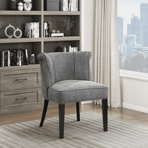 1-Piece Foam Cushion Seat with Curved Back, Charcoal Fabric & Espresso Finish Legs - Modern Furniture