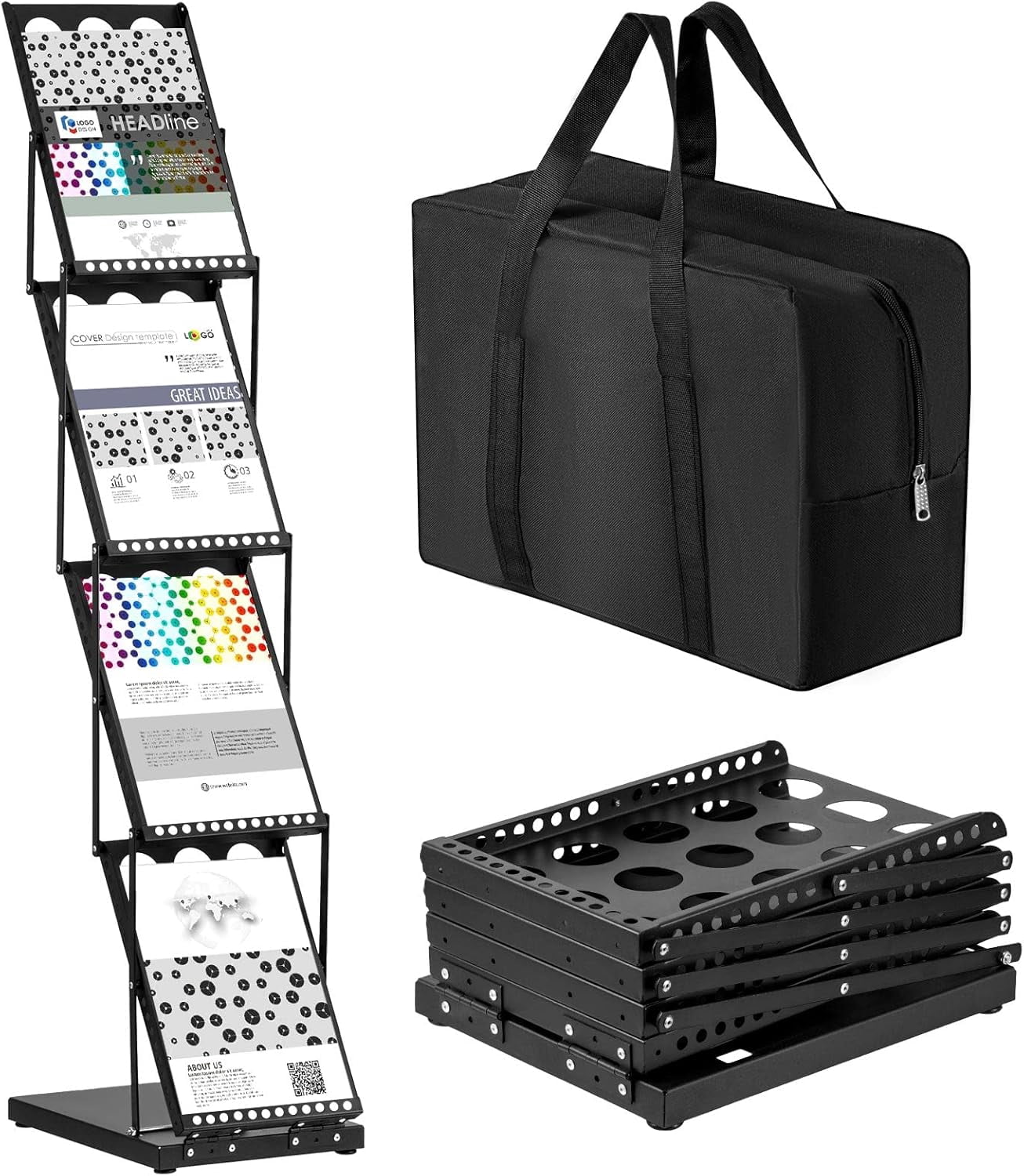1 Piece Foldable Magazine Rack Metal Catalog Literature Rack Portable 4 ...
