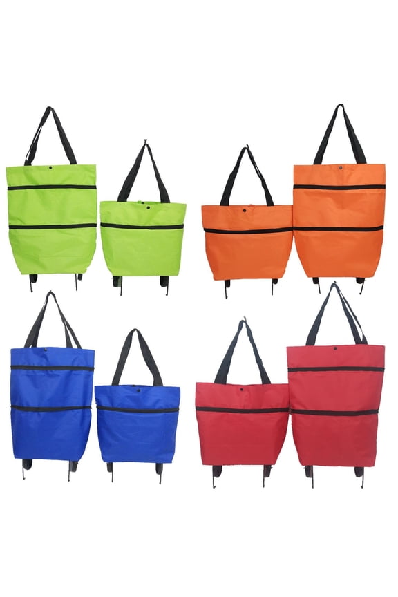 1-Piece Foldable Shopping Cart Grocery Cart with Wheels - Telescopic Storage Bag for Traveling, 30L Capacity Rolling Tote for Supermarket, Camping, Picnic - Red, Orange, Green or Blue