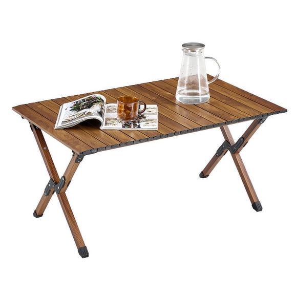 1-Piece Folding Outdoor Table Brown | Lightweight Aluminum Roll-Up Rectangular Table for Camping, Picnic, Beach, Backyard, BBQ, Party & Patio