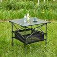 thumbnail image 1 of 1-Piece Folding Outdoor Table with Carrying Bag Lightweight Aluminum Roll-up Square Table for Indoor Outdoor Camping Picnics Beach Backyard BBQ Party Patio 27.56X27.56X27.56in Black, 1 of 15
