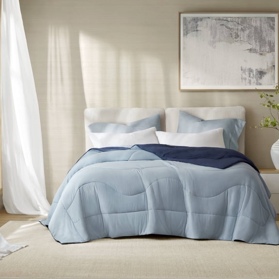 1-Piece Full/Queen Reversible Tencel Comforter Blanket,Blue