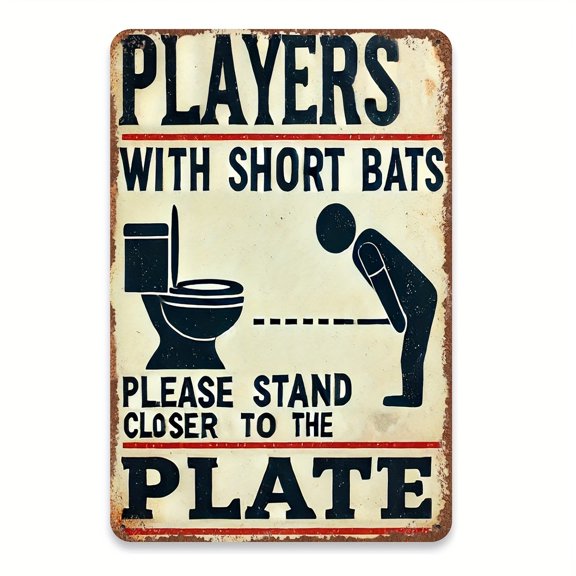 1-Piece Fun Toilet Metal Signage, Retro-Style Bathroom Wall Decor, Humorous "Shorty Baseball Player" Design, Durable Metal Finish, Suitable for Homes, Bars, Garages, Public Areas, etc.