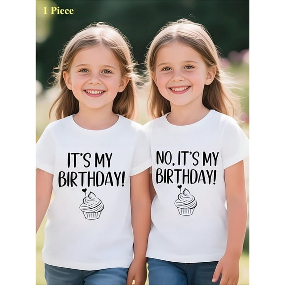 1 Piece Funny 'It's My Birthday or No It's My Birthday' T-shirt for Twins and Siblings,Short Sleeve Tops for Boys & Girls, Perfect for Summer Sports