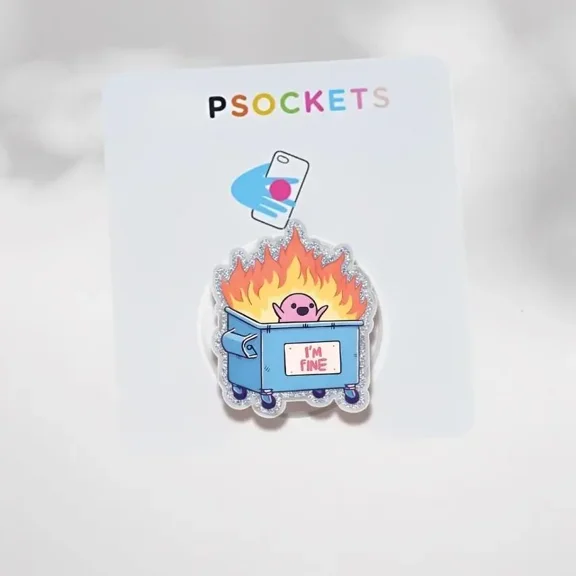 1 Piece Funny Phone Grip Magnetic, Dumpster Fire Meme Phone Stand, Cute Stress Humor Grip Holder, Anxiety Gift Idea