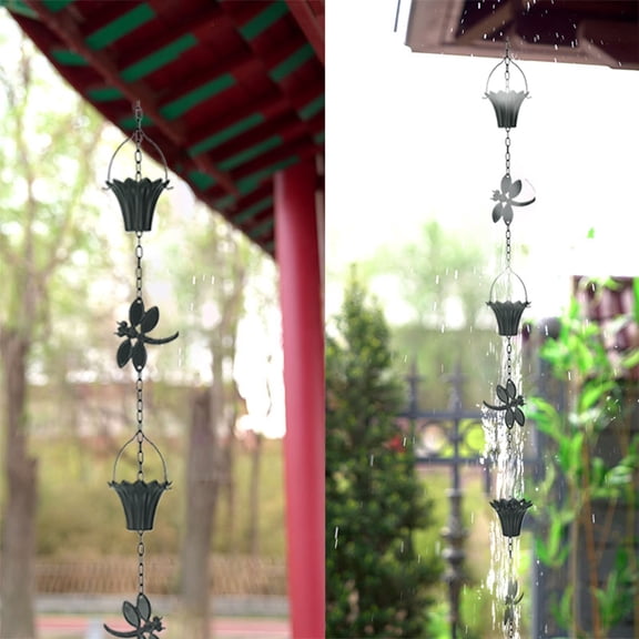 1 Piece, Galvanized Metal Rain Chain, Gutter Downspout Catcher, Decorative Garden Water Diverter, Outdoor Rain Chime with Cup Designs