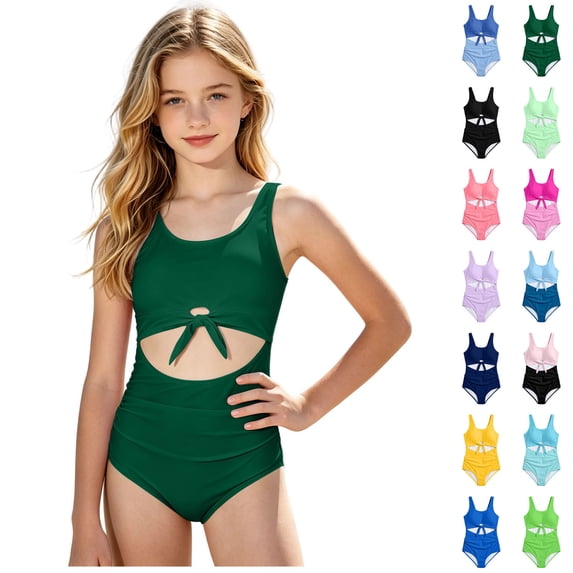 1 Piece Girls Swimsuit Cut Out Bathing Suit Quick Dry Beach Swimwear Padded Bathing Suit for Girls 11-12 Years
