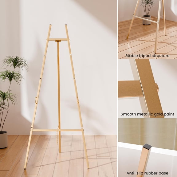 1-Piece Gold Heavy Duty Easel Stand - 4-Tier Adjustable for Painting & Wedding Sign Display