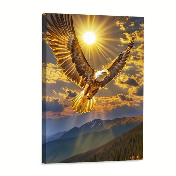 1 Piece Golden Eagle Flying Canvas Art Print Golden Eagle, Sunset Mountains Landscape - Suitable for Living Room, Frameless Canvas Painting