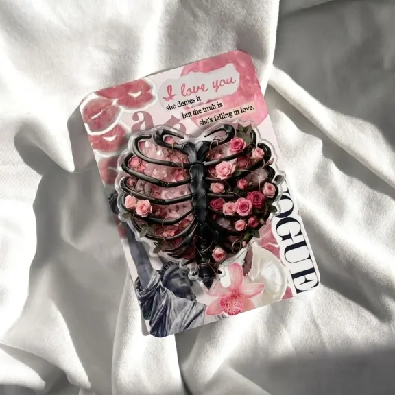 1 Piece Gothic Rib Cage Phone Grip with Roses| Black Skeleton Heart Phone Holder| Romantic Goth Floral Phone Top| Dark Academia Aesthetic Gift