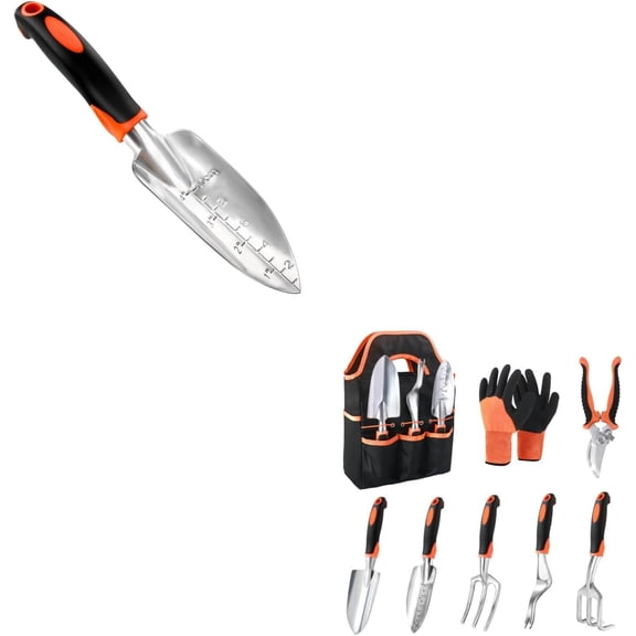 1 Piece Graduated Garden Shovel Trowel With 8 Piece Garden Tool Set And Repotting Mat