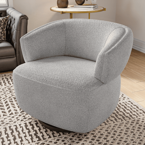 【1-Piece Gray Barrel Chair with 360-Degree Base and Solid Wood Frame】