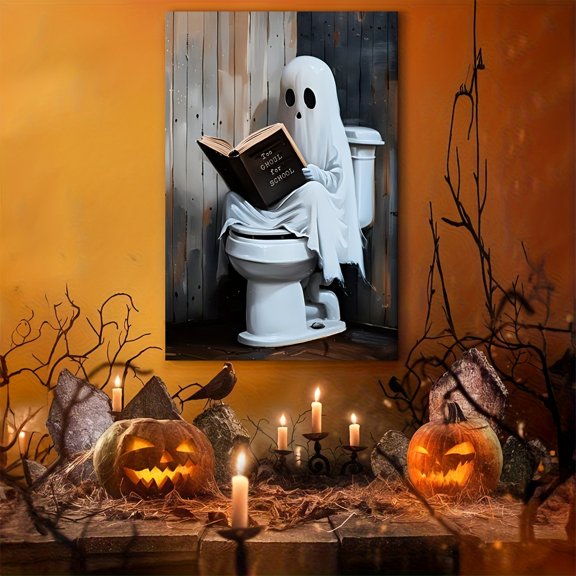 1 Piece Halloween Ghost in the Toilet Canvas Art - Modern Horror Style Wall Decoration, Frameless Canvas Painting, Suitable for Bedroom, Study, or Hallway, Halloween Decoration