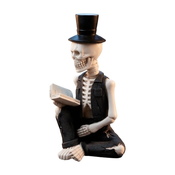 1 Piece Halloween Skeleton Decoration Gothic Cross-Legged and Reading Skull Figurine Exquisite Horror Sculpture for Desk Bookshelf Fireplace Party Living Room Office Decor