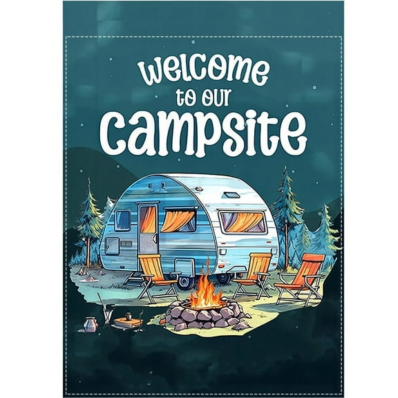 1 Piece, Happy Camping Welcome Garden Flag, 12× 18inch Double-Sided Vertical Burlap Travel Trailer Camping Yard Flag, Used for RV Camping Site Bonfire Party Gift Decoration