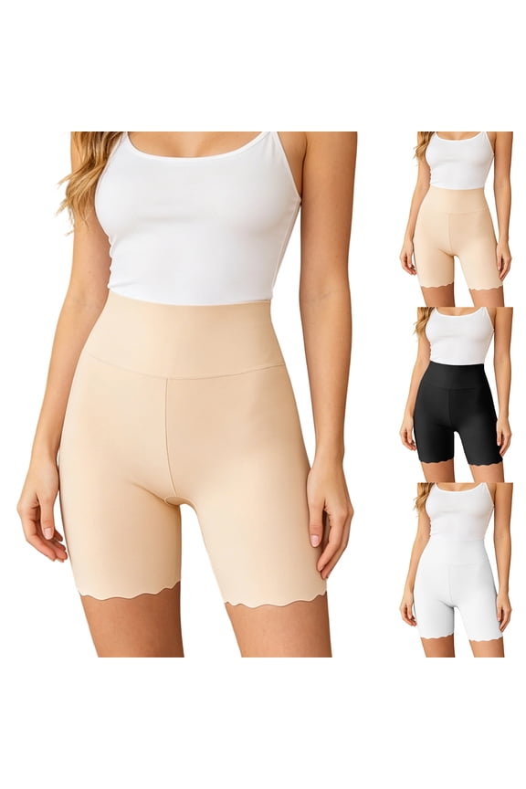 1 Piece High Waist Seamless Shapewear Shorts for Women, Tummy Control & Hip Lift Underwear with Scalloped Hem for Daily Wear & Fitness Black