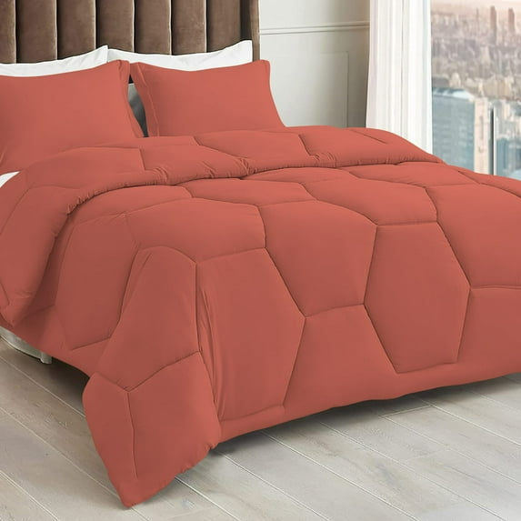 1 Piece Honeycomb Design Comforter, 800 TC, 100% Egyptian Cotton, King/California King Size Brick Red Solid
