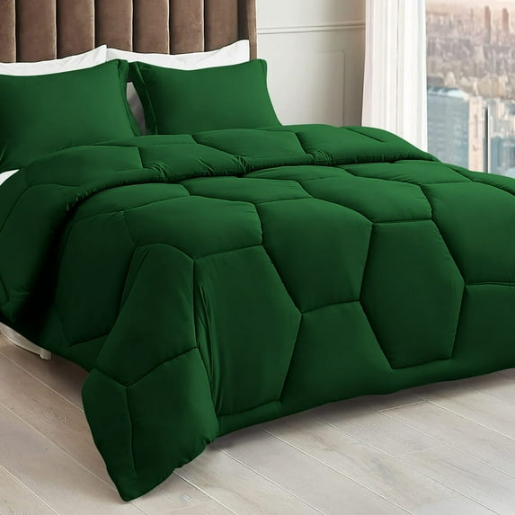 1 Piece Honeycomb Design Comforter, 800 TC, 100% Egyptian Cotton, Oversized Super King Size Green Solid