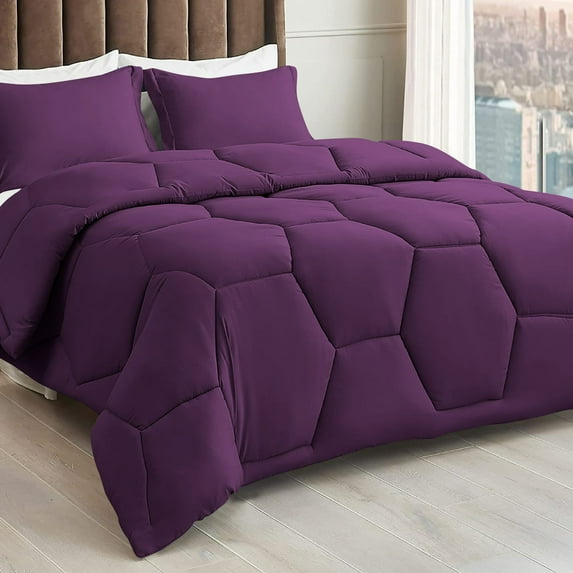 1 Piece Honeycomb Design Comforter, 800 TC, 100% Egyptian Cotton, Twin/Twin XL Size Plum Solid