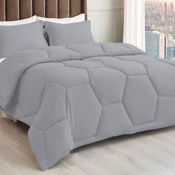 1 Piece Honeycomb Design Comforter, 800 TC, 100% Egyptian Cotton, Twin/Twin XL Size Silver Solid