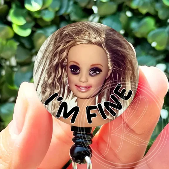 1 Piece I'm Fine Messy Doll Badge Reel, Funny Badge Reel