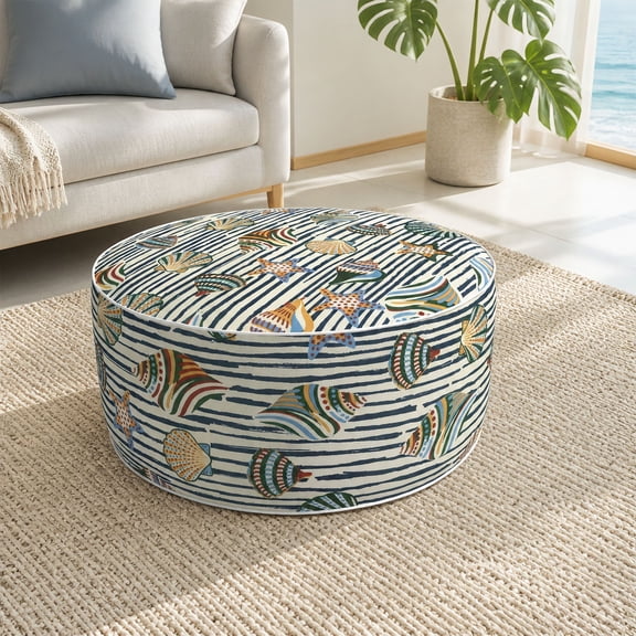 1-Piece Inflatable Ottoman Stool, 21 In D x 9 In H, Round Pouf Foot Rest with Removable Cover and Carry Handle for Outdoor Indoor Patio Garden Camping Use
