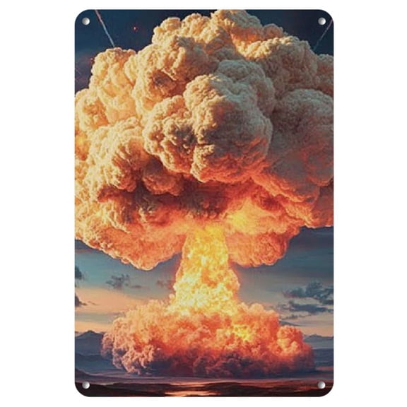 1 Piece Iron-Made Vintage Nuclear Explosion Metal Wall Art, 8x12 inches, Weatherproof & Waterproof Retro Atomic Bomb Test Decorative Sign for Home & Room Decoration