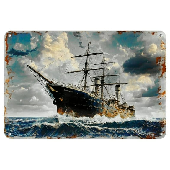 1-Piece Iron Metal Sign Art Set - Nautical Navy Ship Wall Decoration, Vintage Maritime Themed Wall Art for Home, Garage, Cafe, Club, Living Room Decor