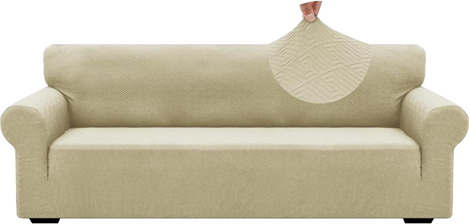 1 Piece Jacquard Couch Covers for 3 Cushion Couch High Stretch Sofa