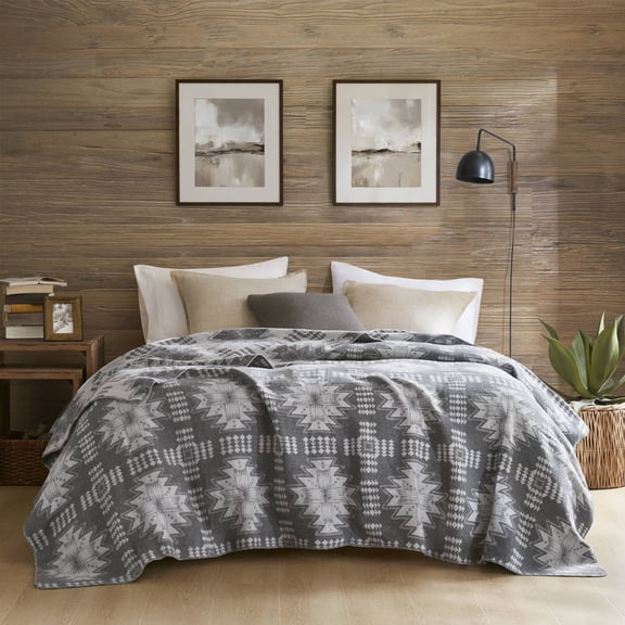 1-Piece King Cotton Blend Blanket, Grey Aztec