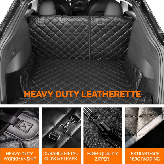 1 Piece Leather Cargo Liner for SUV, Fits Fold Down Split Seats, Waterproof Trunk Mat with Armrest Pass-Through, Pet Friendly for Dogs, Black