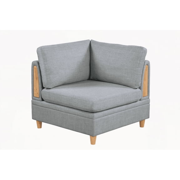 1-Piece Light Grey Dorris Fabric Cushion Wedge Sofa with Wooden Legs - Modern Minimalist Style