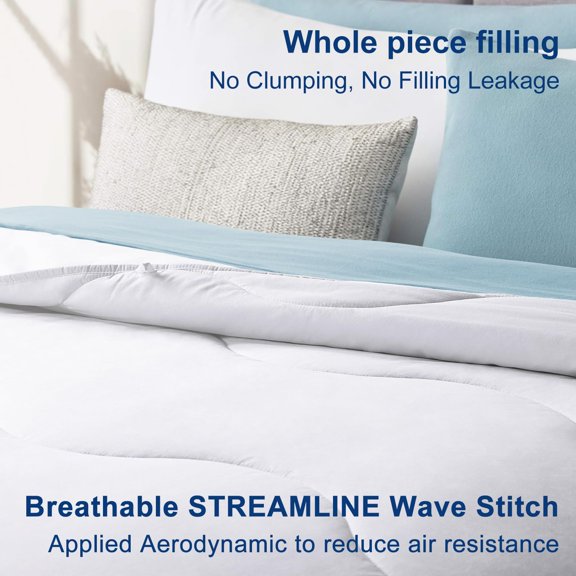 1 Piece Lightweight Comforter, Season Down Alternative Duvet Insert, White, Soft Breathable Fill with 8 Corner Tabs, Machine Washable