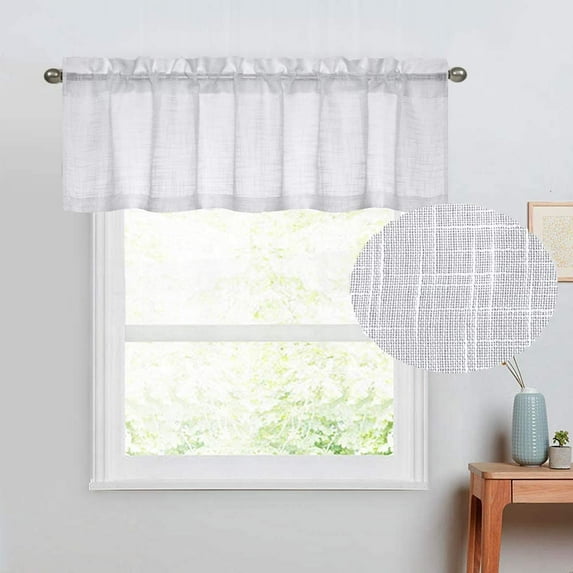 Rooney Luxury Modern White Solid Print Rod Pocket Sheer Indoor Valances, 52” x 18”