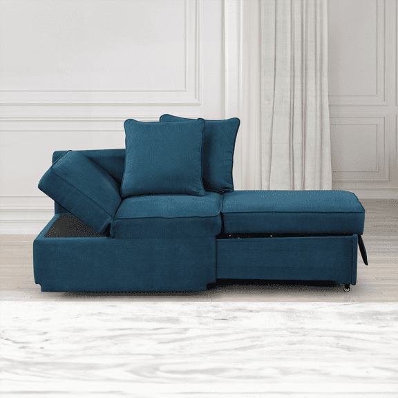 1-Piece Living Room Furniture - Blue Fabric, Adjustable Headrest, Functional Chair with Solid Wood Frame