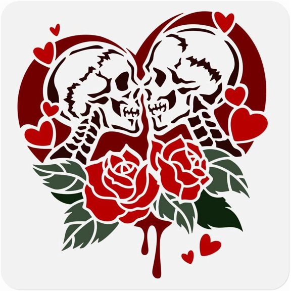 1 Piece Lover Rose Craft Art Stencil 11.8"x11.8" Couple Plastic Reusable Stencil for Wood Burning Paint Template for Painting on Wall Wood Fabric Canvas colorful