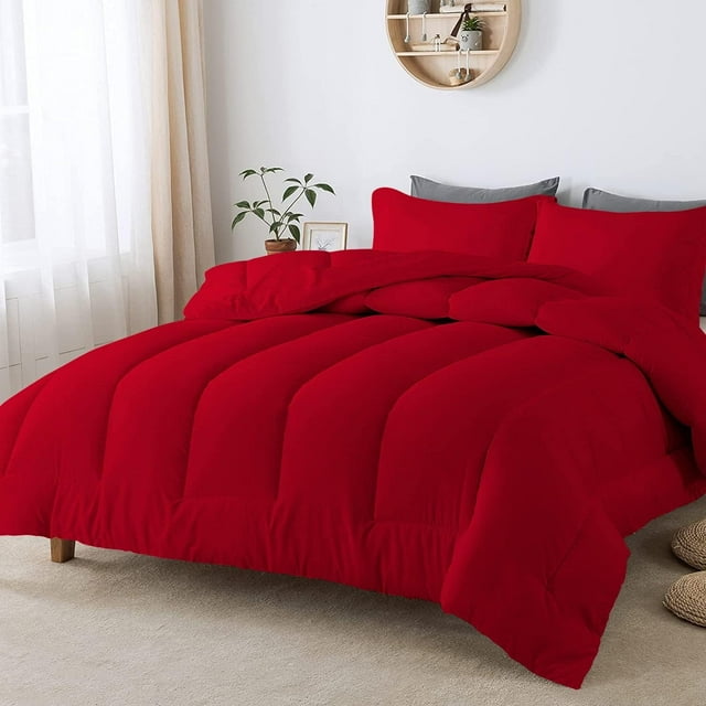 1 Piece Luxurious Straight Line Pattern Comforter All Season 800 Threads Count Oversized Super King Size - Ultra Soft 550 GSM 100% Egyptian Cotton (Solid Red Colour )