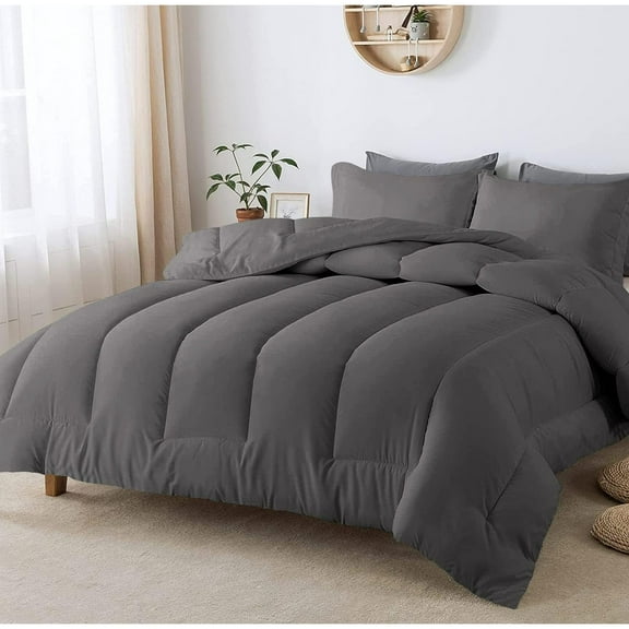 1 Piece Luxurious Straight Line Pattern Comforter All Season 800 Threads Count Full/Queen Size - Ultra Soft 550 GSM 100% Egyptian Cotton (Solid Dark Grey Colour )