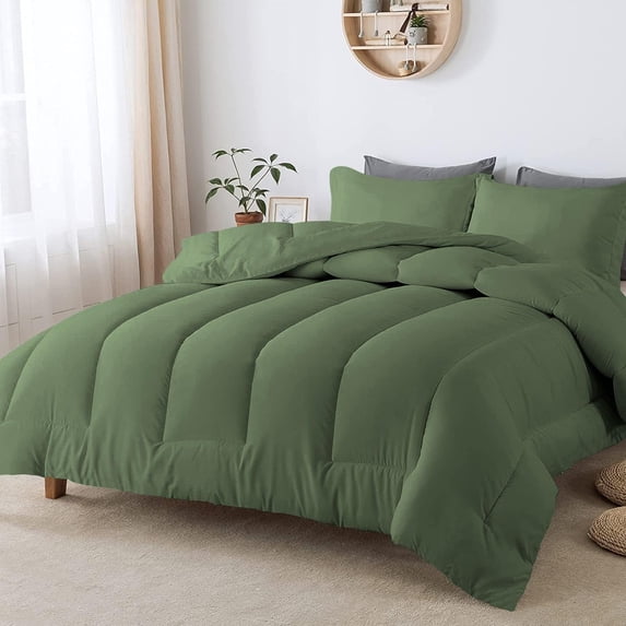 1 Piece Luxurious Straight Line Pattern Comforter All Season 800 Threads Count King/Cal King Size - Ultra Soft 550 GSM 100% Egyptian Cotton (Solid Moss Colour )
