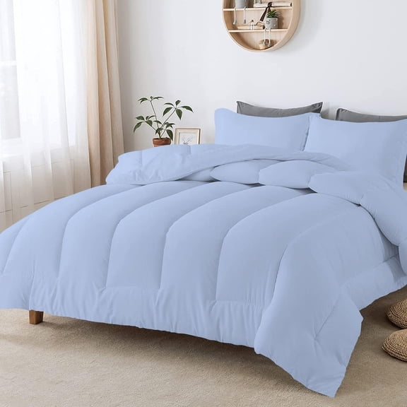 1 Piece Luxurious Straight Line Pattern Comforter All Season 800 Threads Count Twin/Twin XL Size - Ultra Soft 550 GSM 100% Egyptian Cotton (Solid Light Blue Colour )