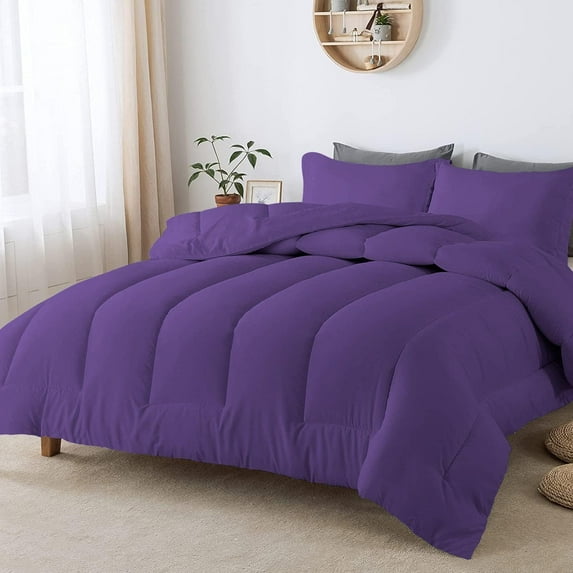 1 Piece Luxurious Straight Line Pattern Comforter All Season 800 Threads Count Twin/Twin XL Size - Ultra Soft 550 GSM 100% Egyptian Cotton (Solid Purple Colour )