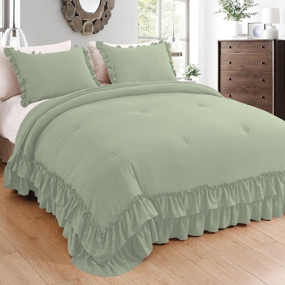 1 Piece Luxury 5 Inch Two Layer Ruffle Comforter 550 GSM All Season (Full/Queen Size) Premium Super Soft - 800 TC, 100% Egyptian Cotton- Solid Navy Blue Colour